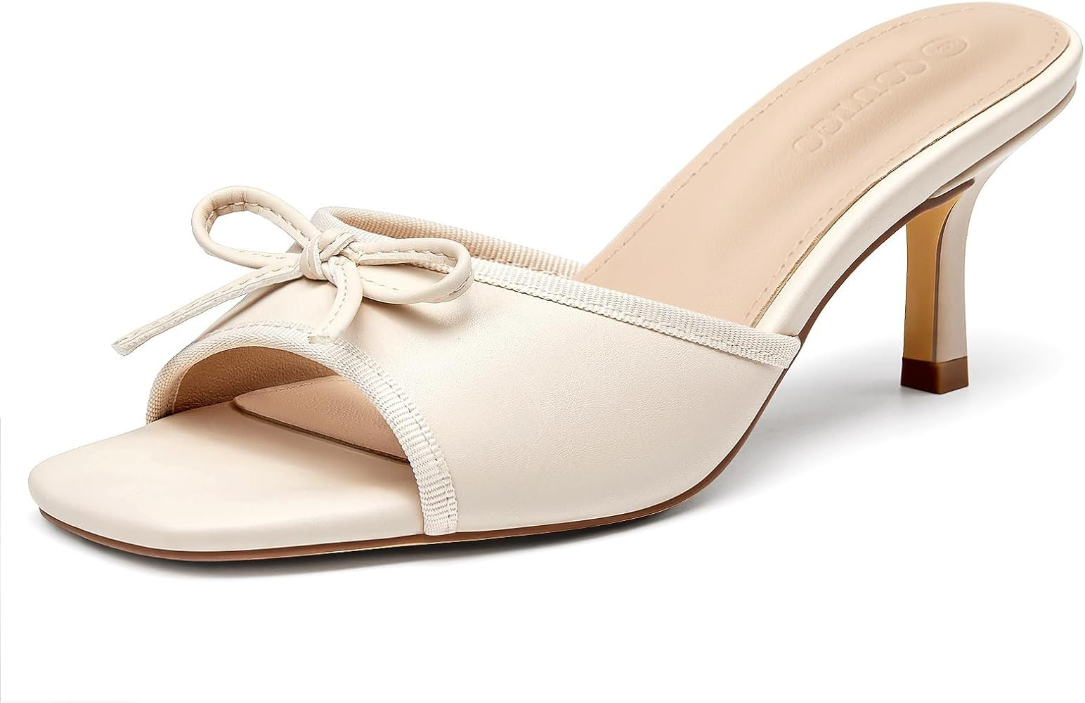 Coutgo Womens Square Open Toe Heels Mules Bow Stiletto Heel Backless Slip On Slide Sandals | Amazon (US)