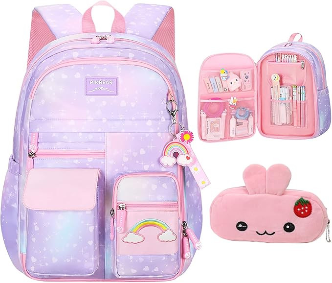 Girls Backpack Starry Rainbow Bookbag Cute Large Capacity Backpack Multifunction Fashion Casual L... | Amazon (US)