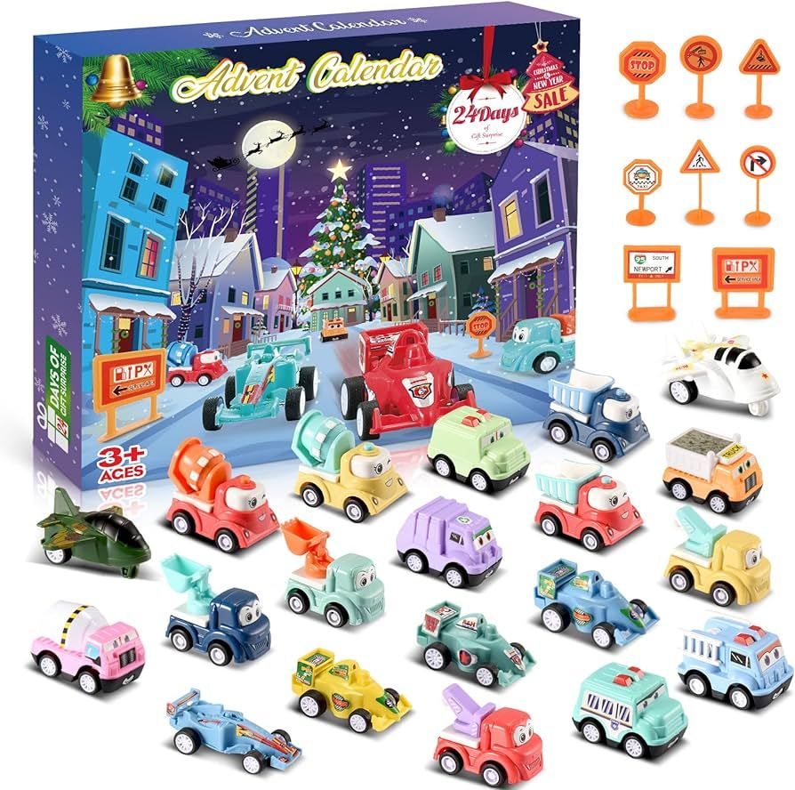 Advent Calendar 2022 for Boys Girls, 24 Days Surprise Pull Back Car Toys Plus 2 Play Mats | Stora... | Amazon (US)