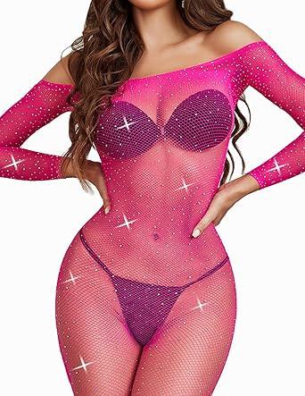 Avidlove Womens Fishnet Bodystocking Long Sleeve Sexy Lingerie Bodysuit Sparkle Rhinestone Tights... | Amazon (US)