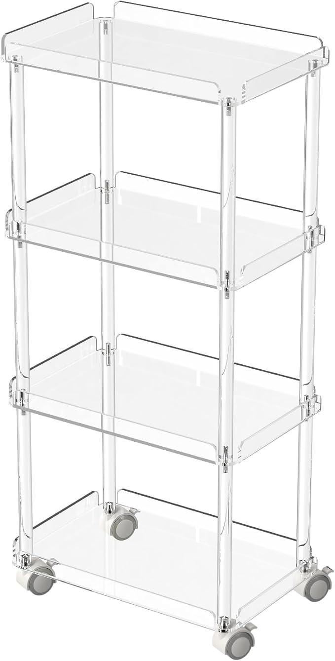 AQUIVER Acrylic Slim Storage Cart - 4 Tiers Narrow Rolling Cart - Utility Cart for Kitchen, Bathr... | Amazon (US)