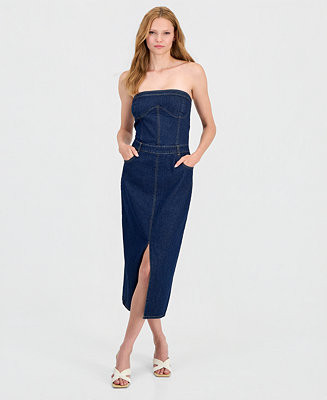 Bar III Women's Denim Corset Midi Dress, Macy's Exclusive - Macy's | Macy's