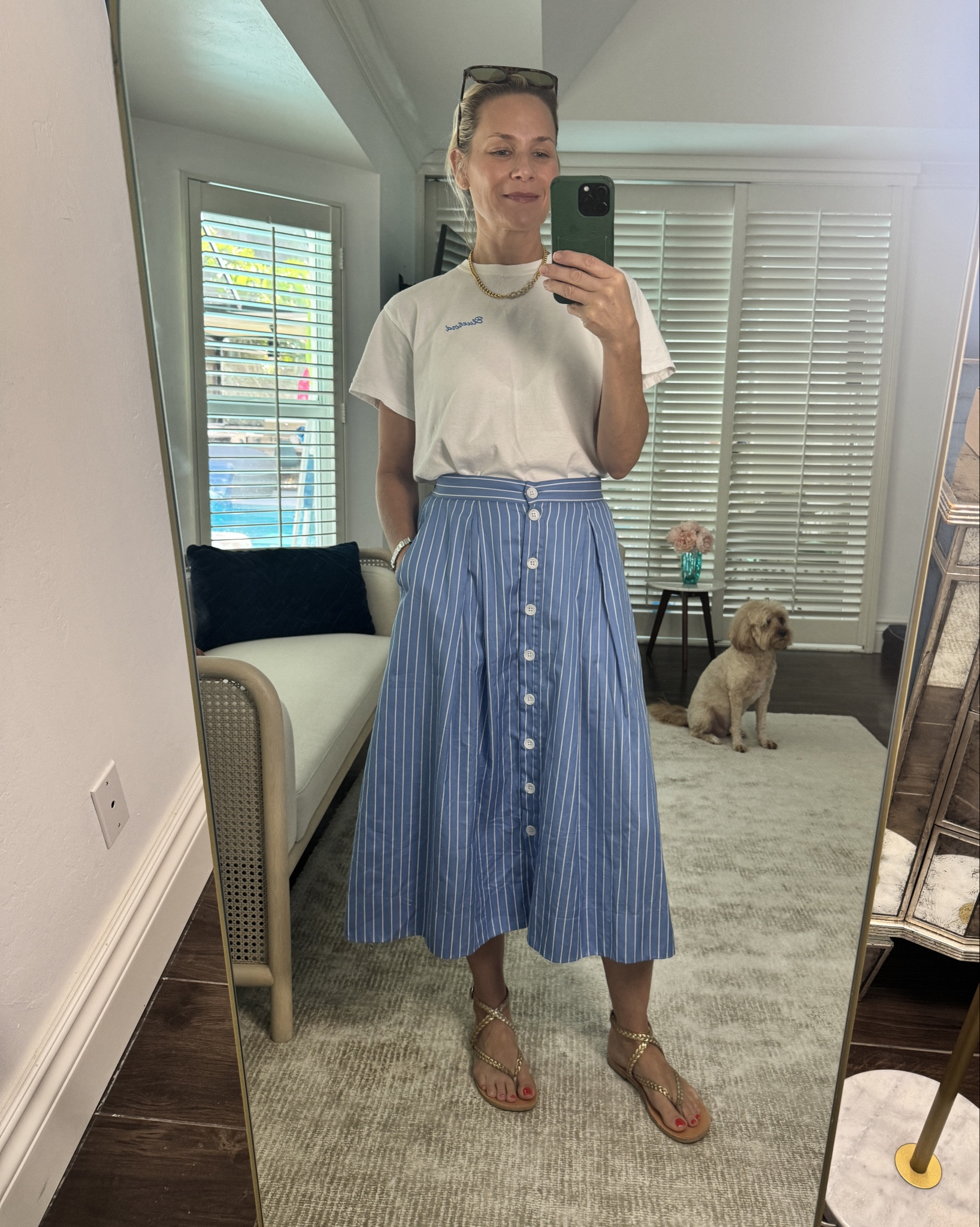 Easy summer outfit idea, midi skirt, oversized tee or tank top, gladiator sandals or ballet flats and straw bag. 

#LTKVideo #LTKSeasonal #LTKOver40