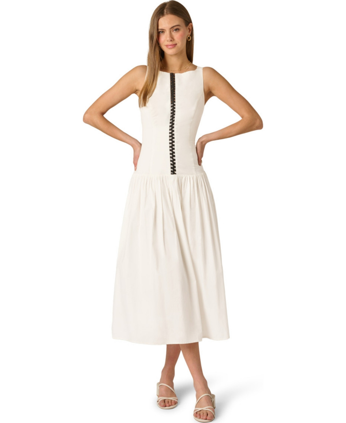 Adrianna Women's Boat Neck Sleeveless Midi Dress - Black/Ivory | Macy's