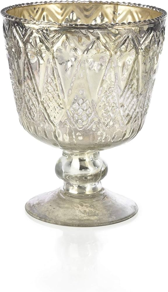 Serene Spaces Living 7" Antique Silver Glass Coupe Vase – Handmade, Vintage –Inspired Silver ... | Amazon (US)