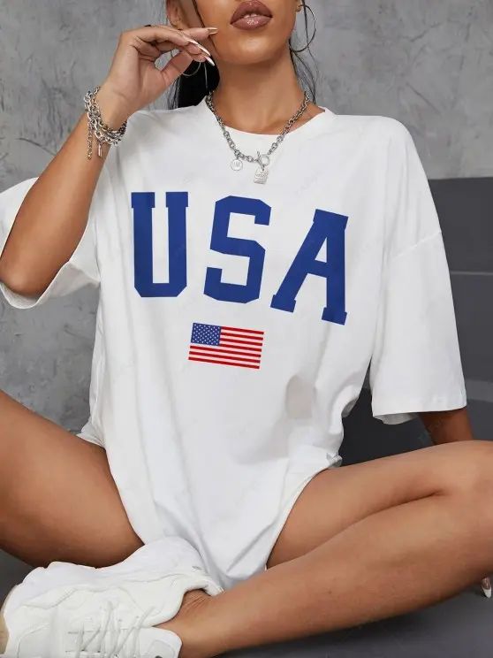 American Flag Oversized T-shirt   WHITE | ZAFUL (Global)