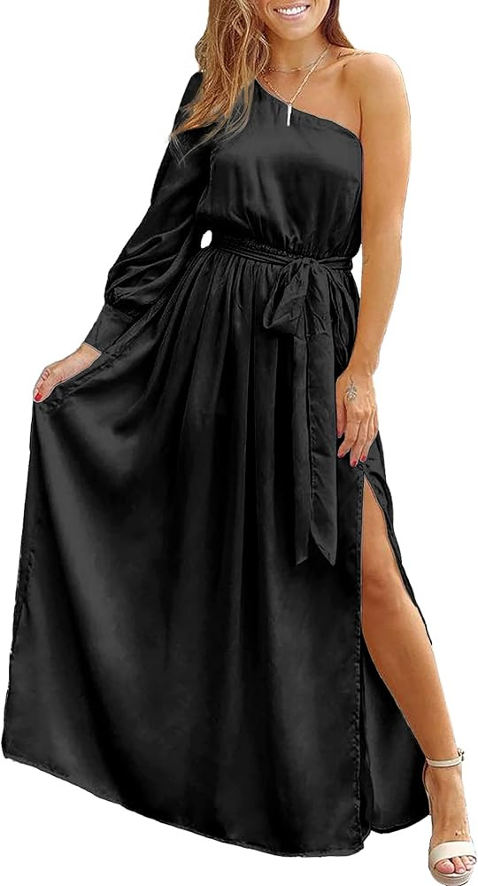 Black Satin Wedding guest Gown  | Amazon (US)