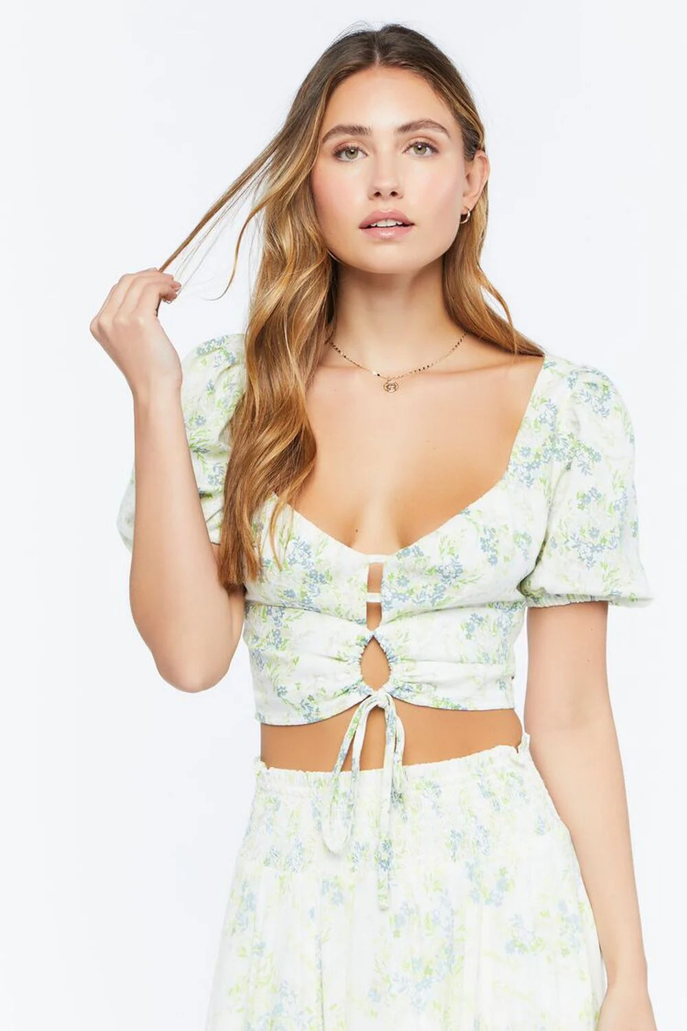 Floral Cutout Puff-Sleeve Crop Top | Forever 21 (US)