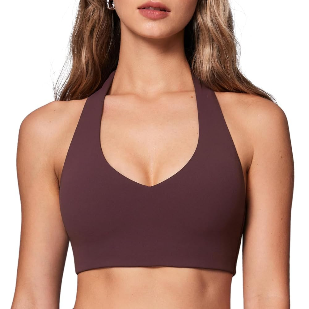 Womens Halter Longline Sports Bra Padded Low Back Yoga Bra Workout Crop Top with Built in Bra | Amazon (US)