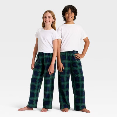 Kids' Plaid Microfleece Holiday Matching Family Pajama Pants - Wondershop™ Navy Blue | Target