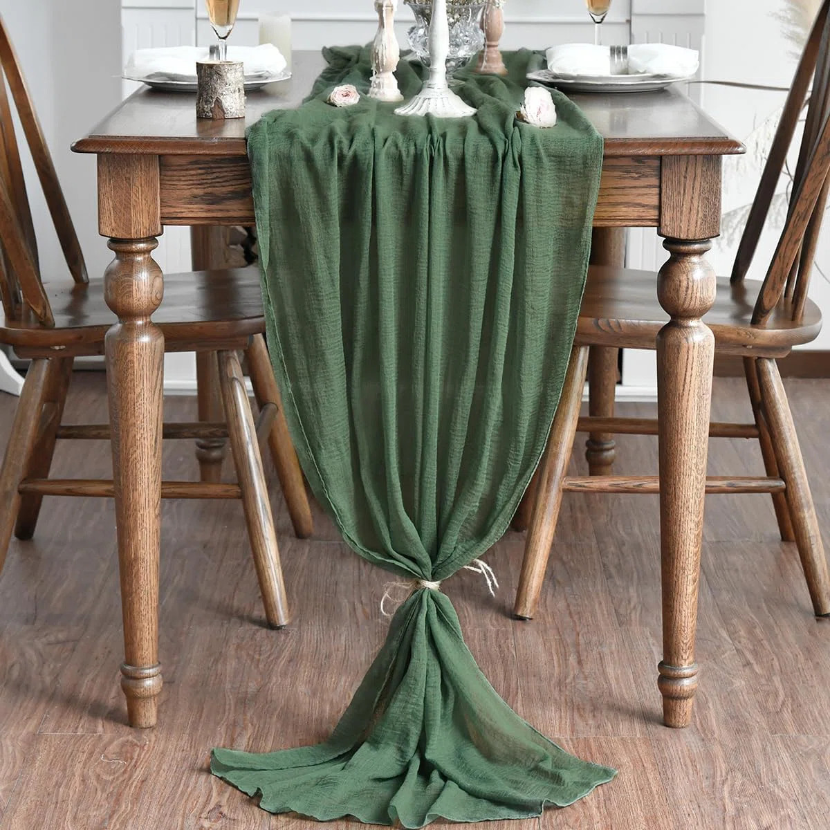 Boho Forest Green Gauze 3 Pieces Wedding Table Runner 120 Inch 10FT, Birthday Fabric Kitchen Dini... | Wayfair North America