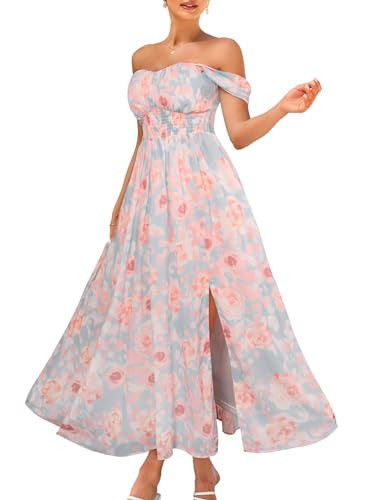 2025 Women's Summer Sleeveless Off Shoulder Floral Flowy A Line Maxi Dresses Light Blue Pink XXL | Amazon (US)