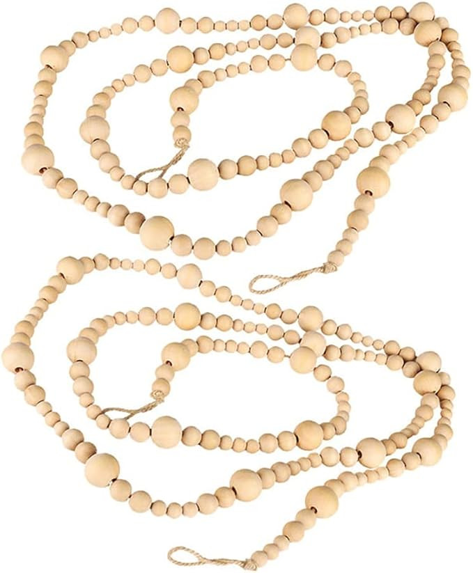 Dkhsy Farmhouse Wooden Beaded Garland Christmas Wood Bead Garland Christmas Tree Garland Boho Dec... | Amazon (UK)