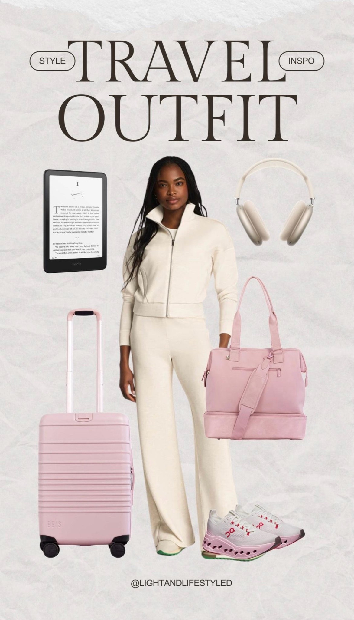 The comfiest travel outfit inspo — cozy set, cute sneakers, and all the little travel essentials for the airport!✈️