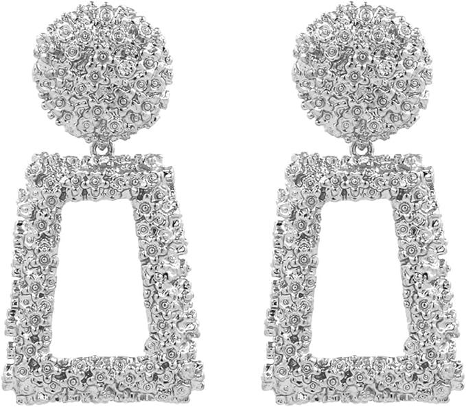 Gold Statement Geometric Dangle Earrings, Big Rectangle Drop Earrings for Women & Fashion Large S... | Amazon (US)