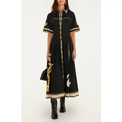 FARM Rio Vintage Souvenirs Midi Dress in Black at Nordstrom, Size X-Large | Nordstrom