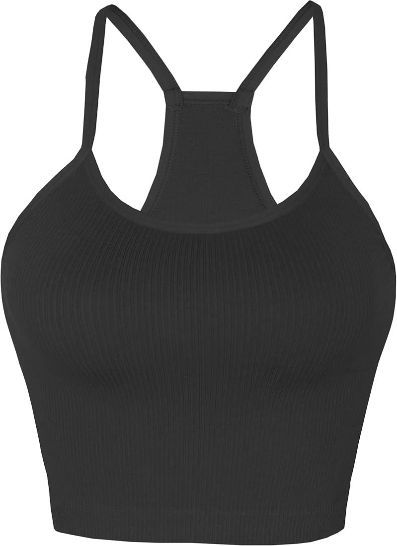 AKAMC Women's Washed Seamless Rib-Knit Camisole Crop Tank Tops Sleeveless Racerback Sport Tank | Amazon (US)