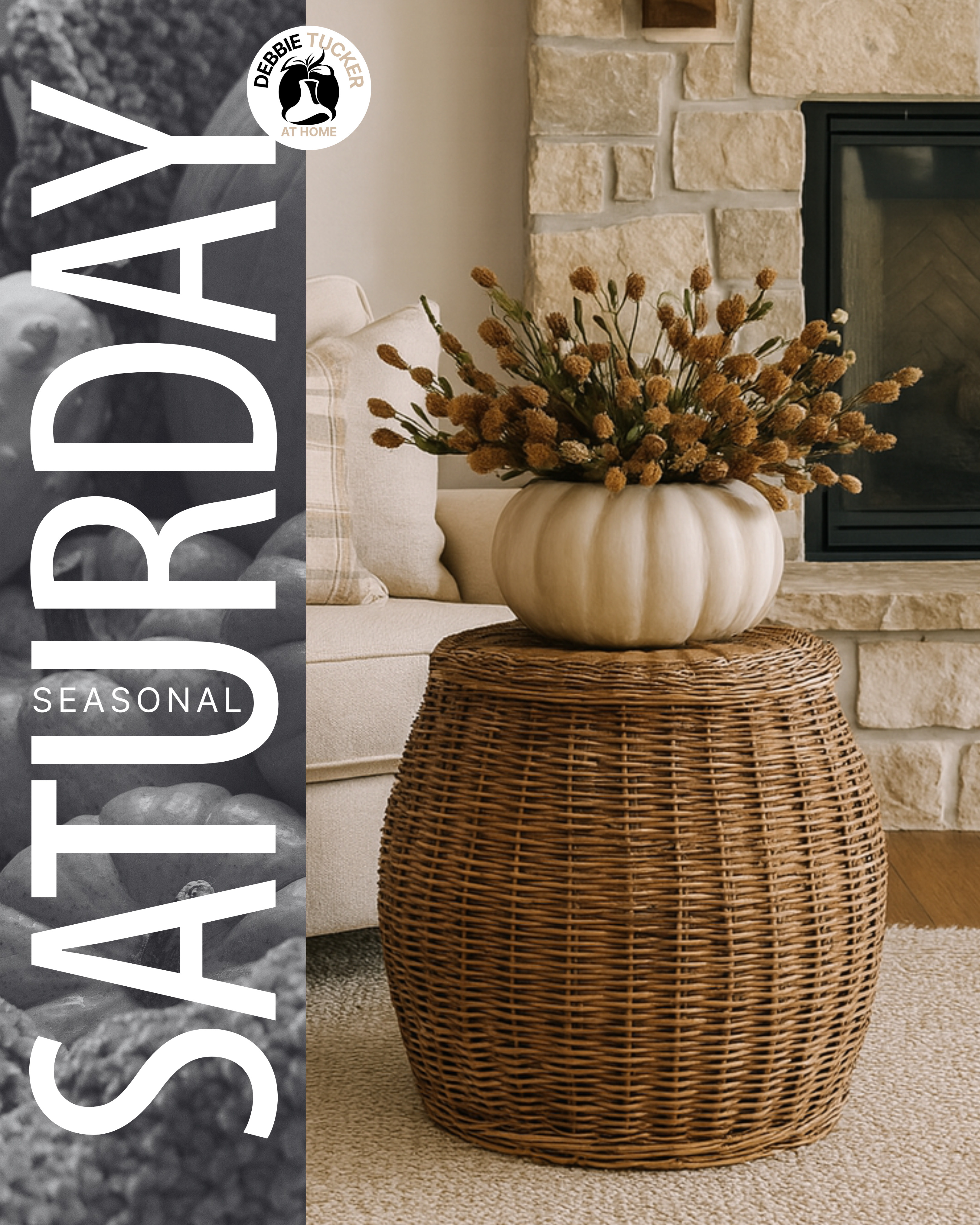 Get your home Fall-ready with this cozy seasonal look! 🍂 Featuring a woven wicker side table topped with a neutral pumpkin floral arrangement, this design adds warm, natural textures and earthy autumn tones to any room. Perfect for creating that welcoming, cozy vibe we all love for the season. Shop the full look and easily bring these fall decorating essentials into your home! 

 #LTKSeasonal #LTKHome
