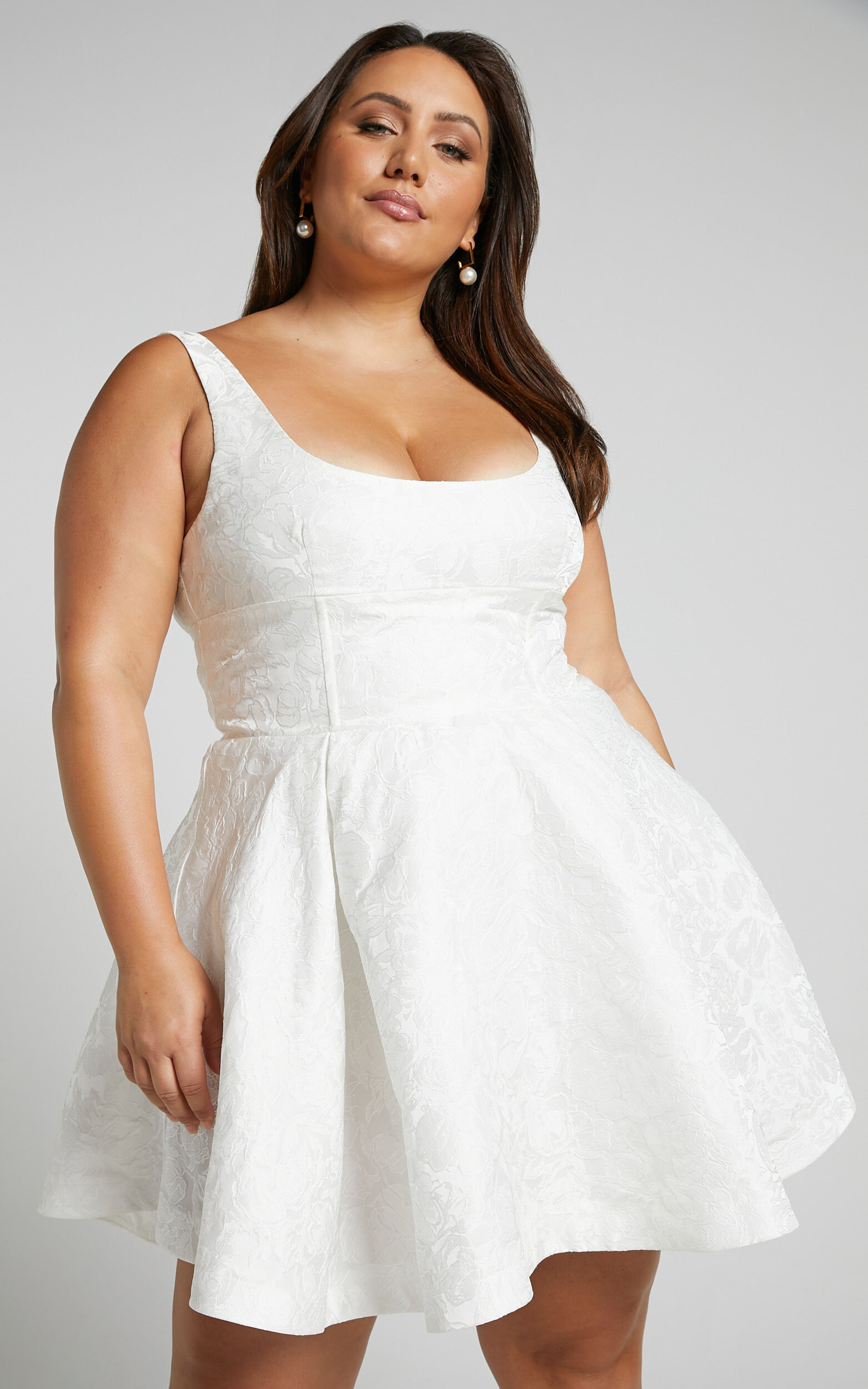 Stephane Mini Dress - Corset Scoop Neck Fit and Flare Dress in Ivory | Showpo (ANZ)