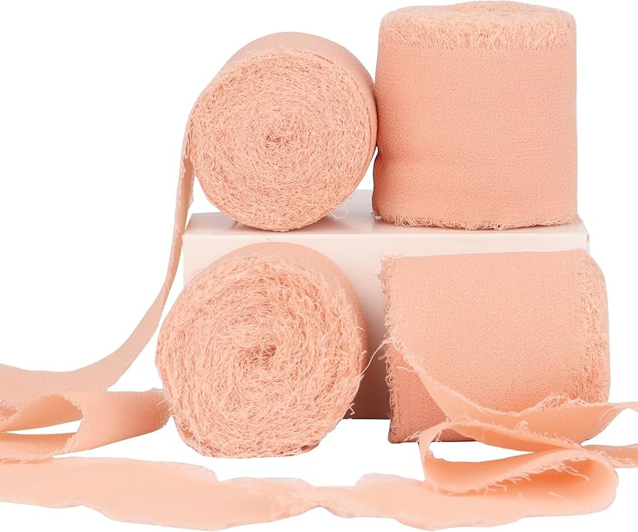 4 Rolls Chiffon Silk Ribbon Frayed Edge Chiffon Ribbon 1-1/2 Inch Wide 21 Yards Long Handmade Fri... | Amazon (US)