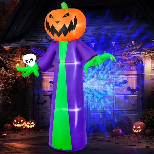 B&D 8FT Halloween Inflatables Outdoor Decorations, Inflatable Pumpkin Reaper Halloween Decorations Holds Skull Blow Up Yard Decoration Built-in Blue LED Disco Light for Holiday Party Garden Lawn Decor | Amazon (US)