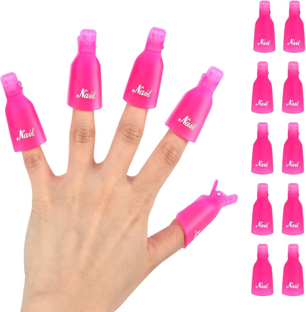 (10 Pcs Pink) Plastic Acrylic Nail Art Soak Off Cap Clip UV Gel Polish Remover Wrap Tool Gel Nail... | Amazon (US)