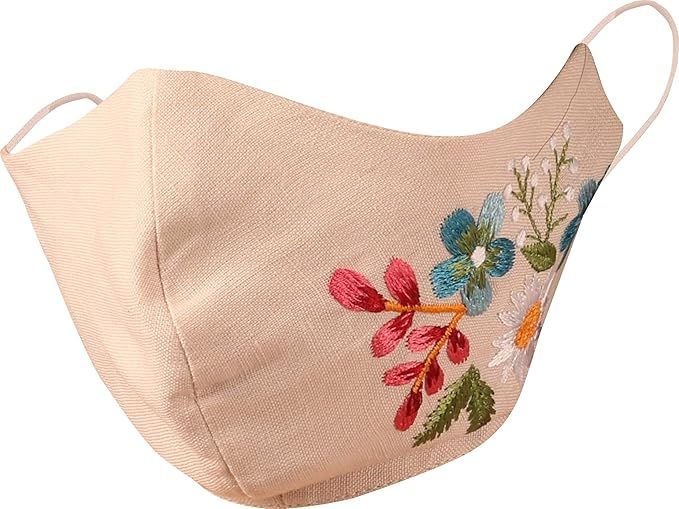 Designer Face Masks Floral Embroidered Reusable Washable Handcrafted Cotton Fabric Double Layer S... | Amazon (US)