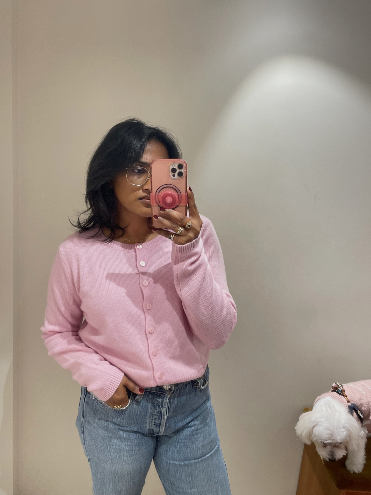 Pink cashmere cardigan 
High street cashmere 
Reformation cardigan 