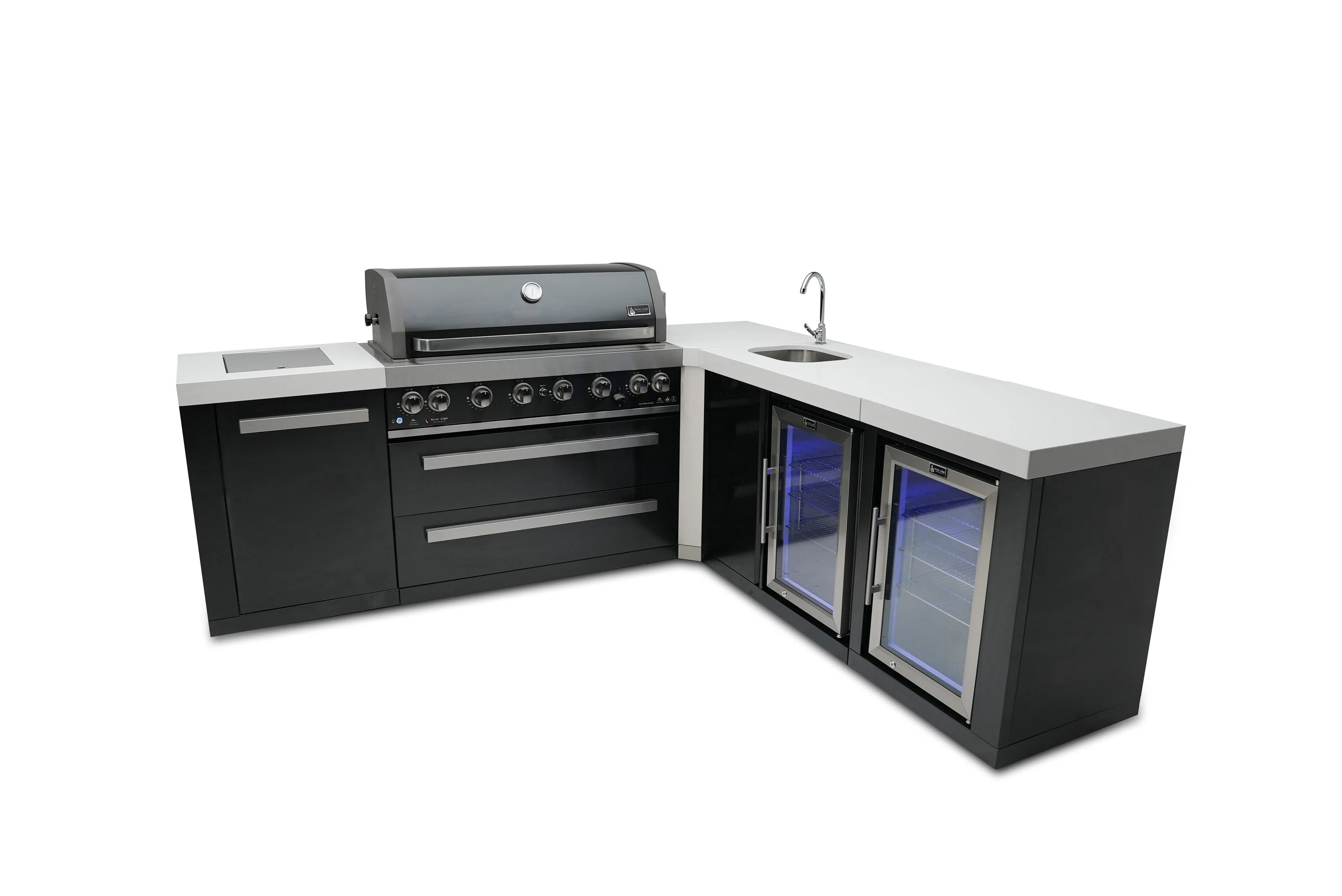 Mont Alpi 805 Black Series 94-in W Black Grill island Modular Outdoor Kitchen 6 -Burners Stainless Steel one_size | MAI805-BSS90BEVFC | Lowe's
