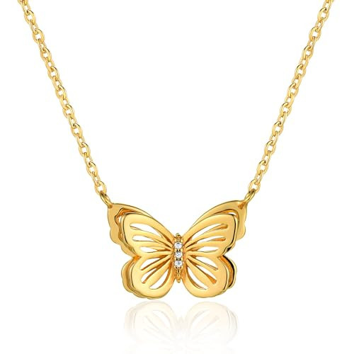 BENEIGE Gold Butterfly Necklace for Women 14K Gold Plated Butterfly Chain Necklace with Cubic Zirconia Butterfly Charm Necklace Jewelry Gifts | Amazon (US)