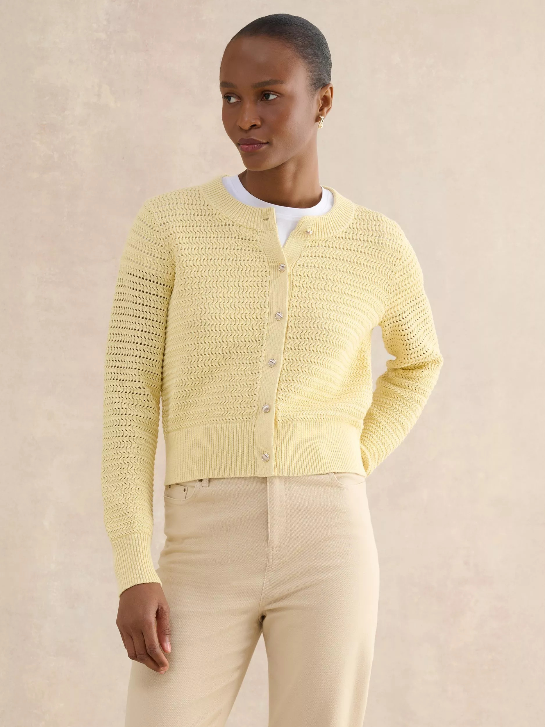 Hobbs Felicity Loose Knit Cardigan, Pale Yellow | John Lewis (UK)