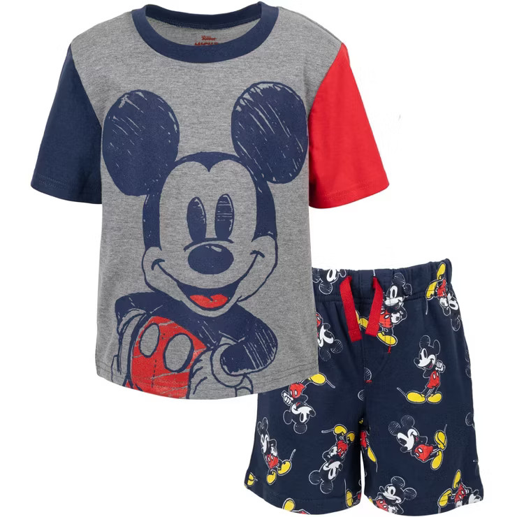 Disney Mickey Mouse French Terry Graphic T-Shirt & Shorts Blue/Grey | Target