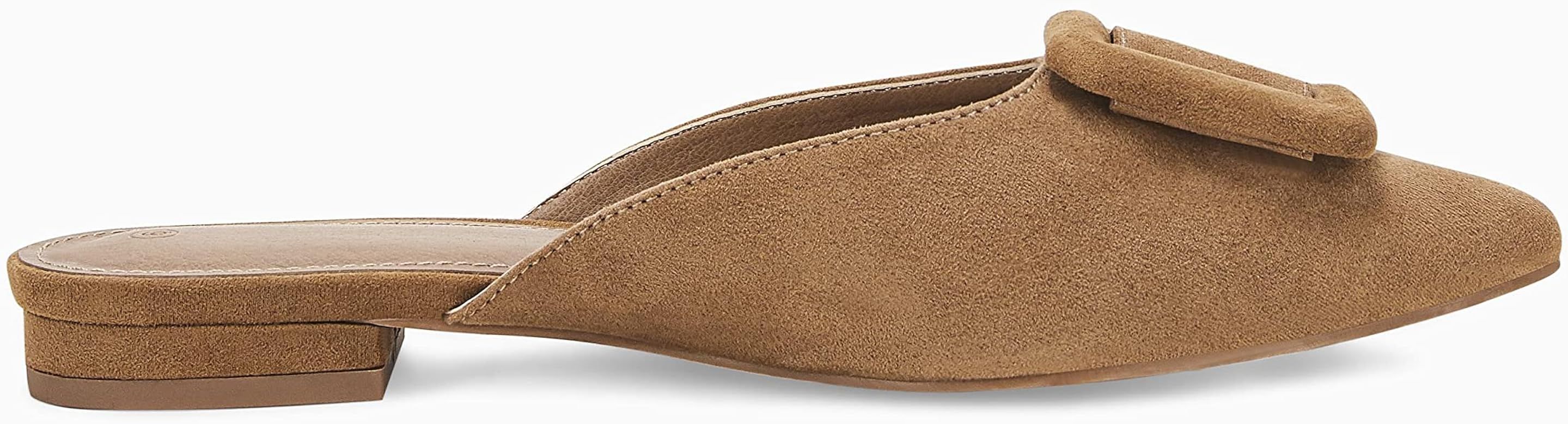 Coutgo Womens Mules Flats Pointed Toe Square Buckle Slip on Low Heel Backless Loafer Slides Shoes | Amazon (US)