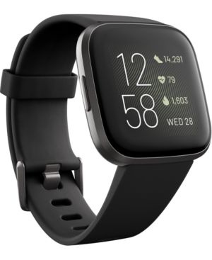 Fitbit Versa 2 Black Elastomer Strap Touchscreen Smart Watch 39mm | Macys (US)