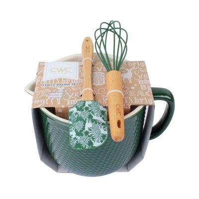 3pc Ceramic Mixing Bowl and Utensil Set Green - Cook With Color | Target