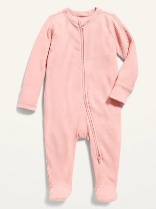 Unisex 2-Way-Zip Sleep & Play Rib-Knit Footed One-Piece for Baby | Old Navy (US)