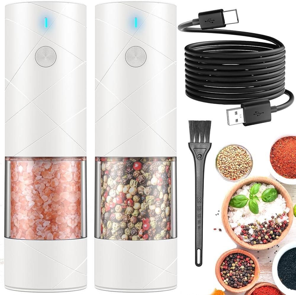 2Pack Electric Salt and Pepper Grinder Set USB Rechargeable with Warm LED Light, Adjustable Coars... | Amazon (US)