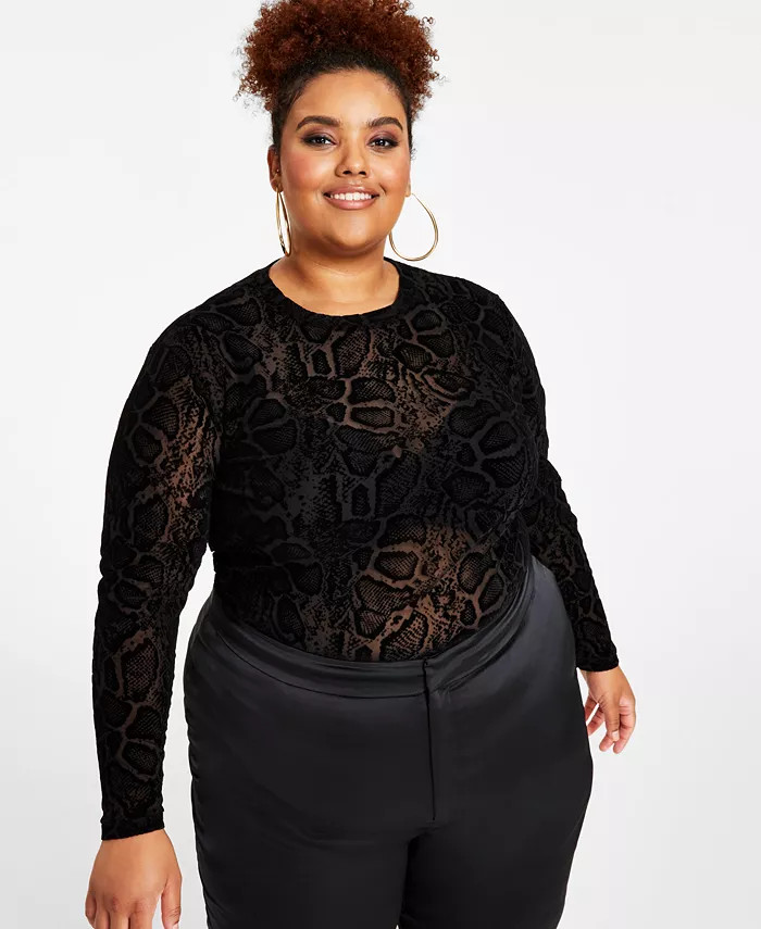 Trendy Plus Size Embossed Semi-Sheer Top | Macy's