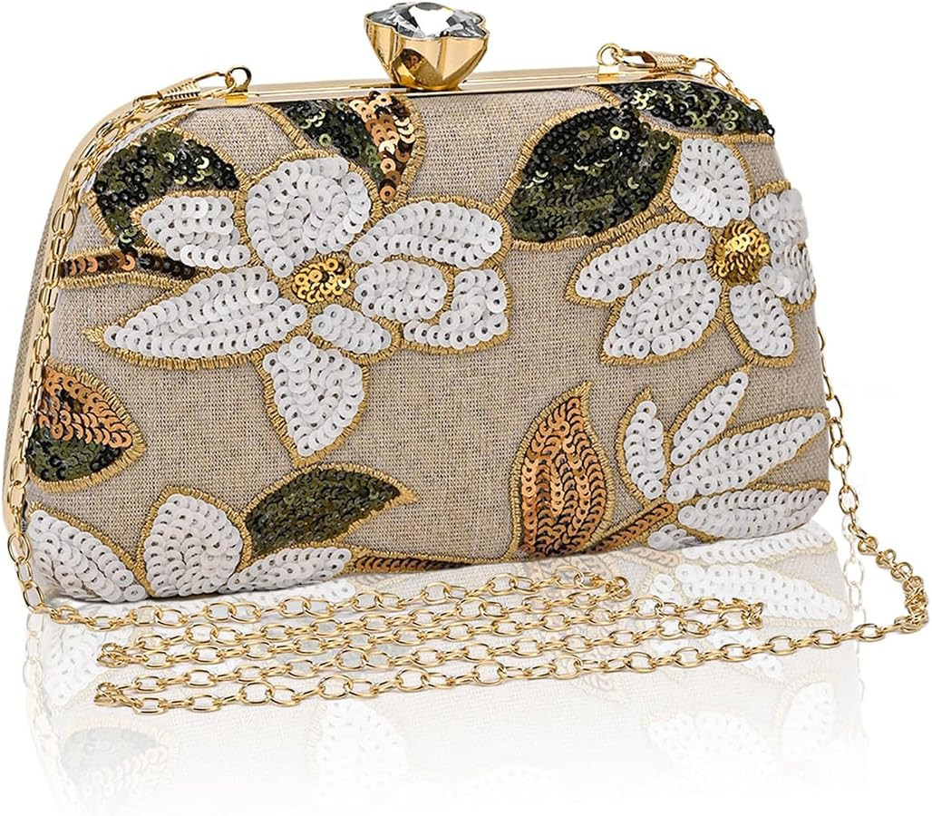 Embroidered Flower Evening Bag Floral Clutch Purse for Women Wedding Beaded Purse Sequin Clutch S... | Amazon (US)