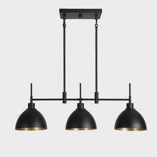 3-Light Black and Gold Linear Chandelier with Metal Shades | The Home Depot