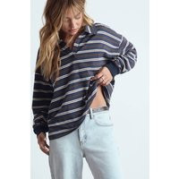 Womens Striped Heavy Cotton Collared Rugby Top - Navy - 10 | boohoo (US & Canada)