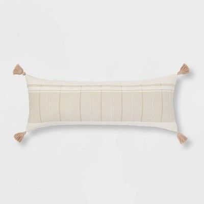 Oversized Oblong Texture Stripe with Tassels Decorative Throw Pillow Ivory/Warm Gray - Threshold&... | Target