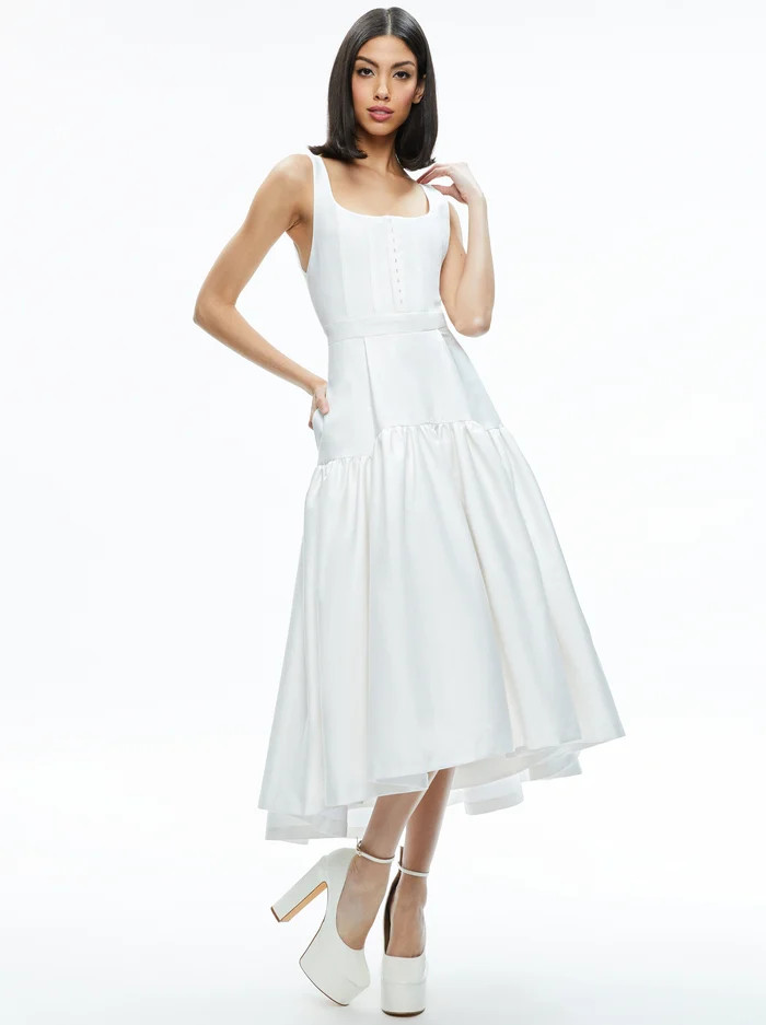 DIANA SLEEVELESS STRUCTURED MIDI DRESS | Alice + Olivia