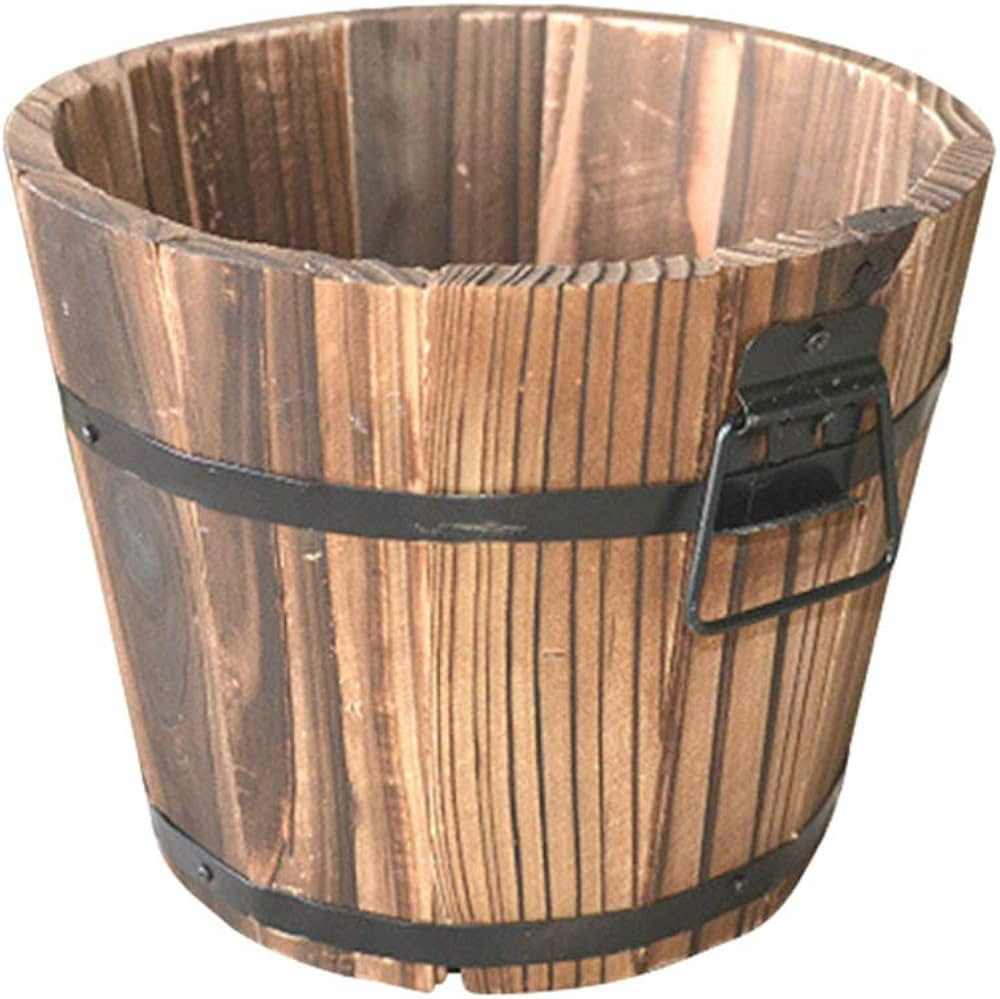 Round rustic flower planter Wooden Flower Pots Rustic Flower Planters Whiskey Barrel Planter with... | Amazon (US)