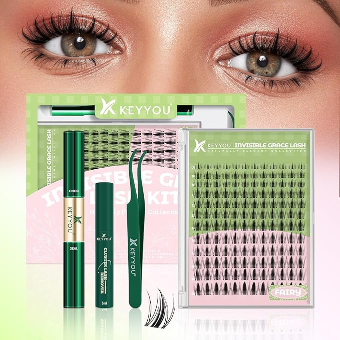 KEYYOU Fairy Lash Clusters Kit, Manga Eyelash Extension Kit at Home, 144pcs D Curl Wispy Natural ... | Amazon (US)