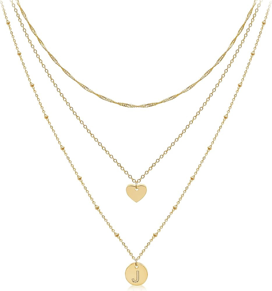 Aisansty Dainty Layered Initial Choker Necklaces Handmade 14K Gold Plated Tiny Heart Personalized... | Amazon (US)