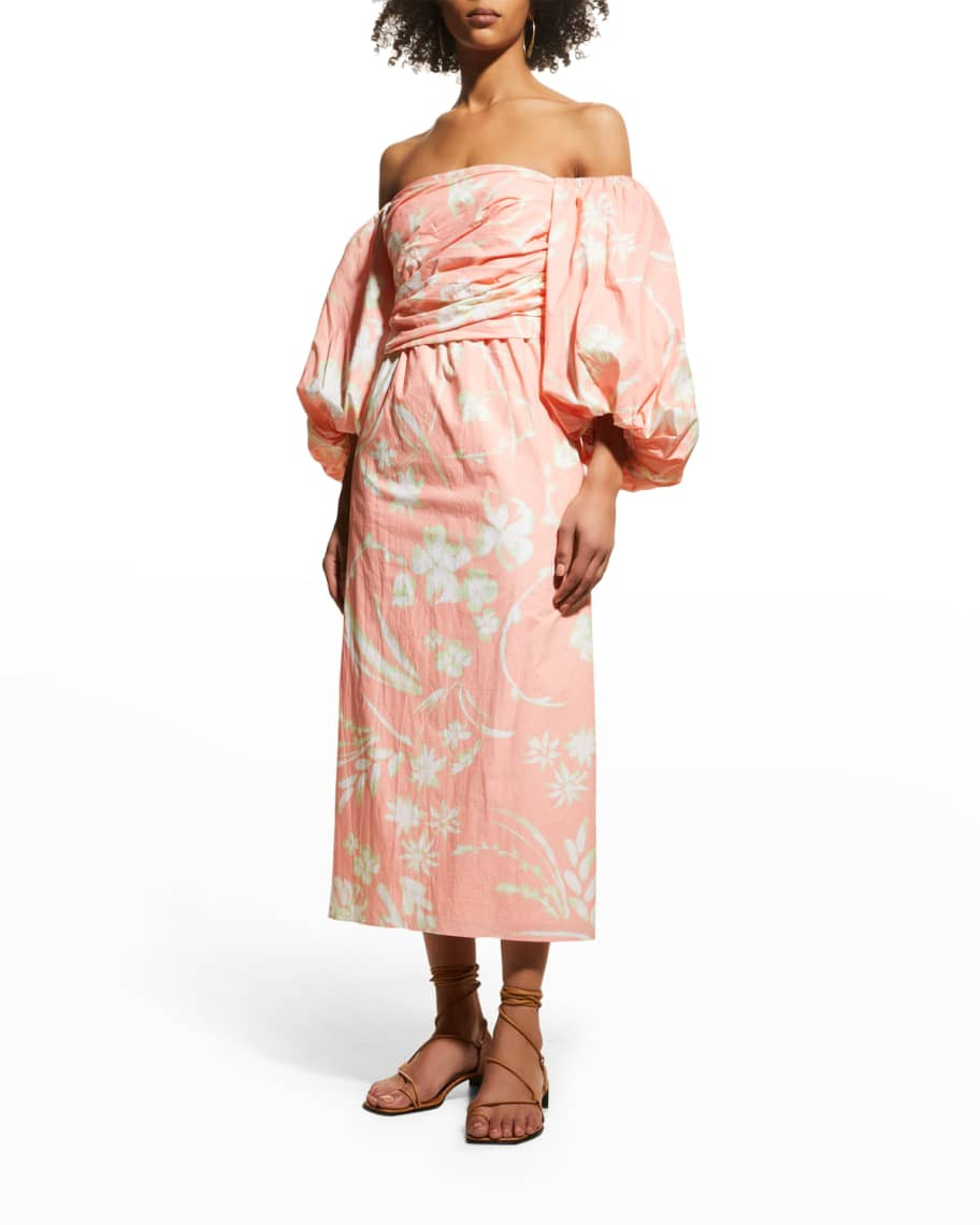 Tanya Taylor Alora Off-the-Shoulder Floral Cotton Dress | Neiman Marcus