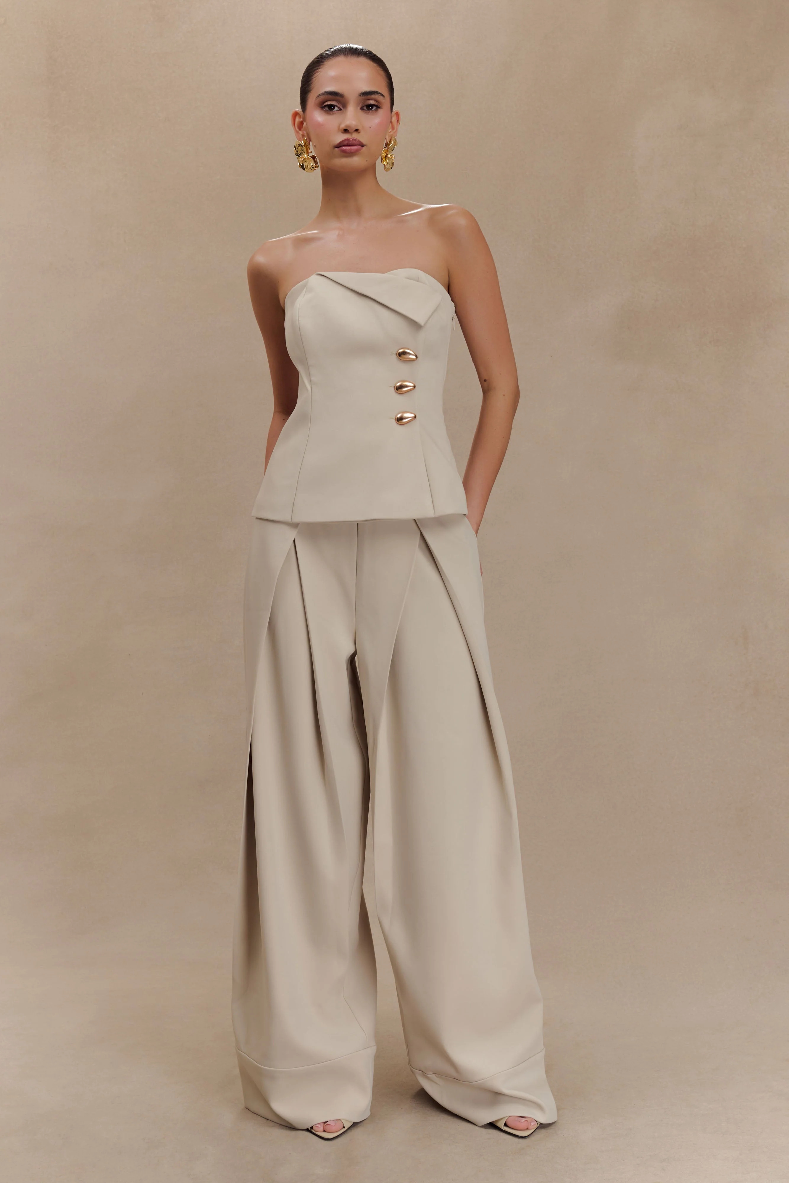 Katarina Wide Leg Suiting Pants - Sand | MESHKI US