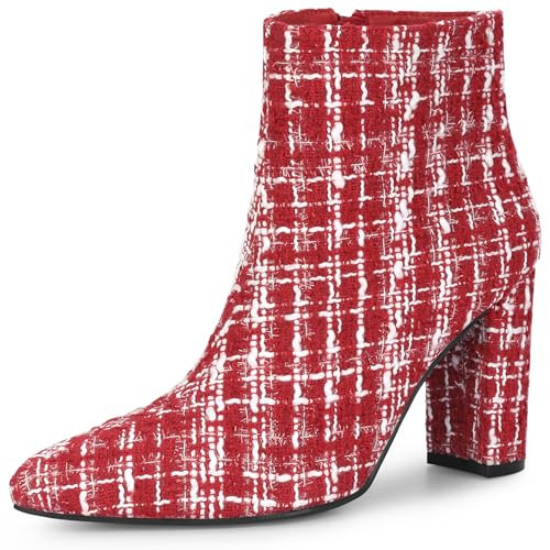 Perphy Tweed Ankle Boot Pointy Toe Chunky Heel Red Plaid Boots for Women 10 M US | Amazon (US)