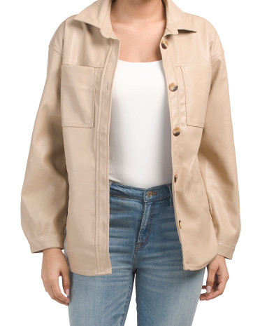 4 Pocket Faux Leather Shacket | TJ Maxx